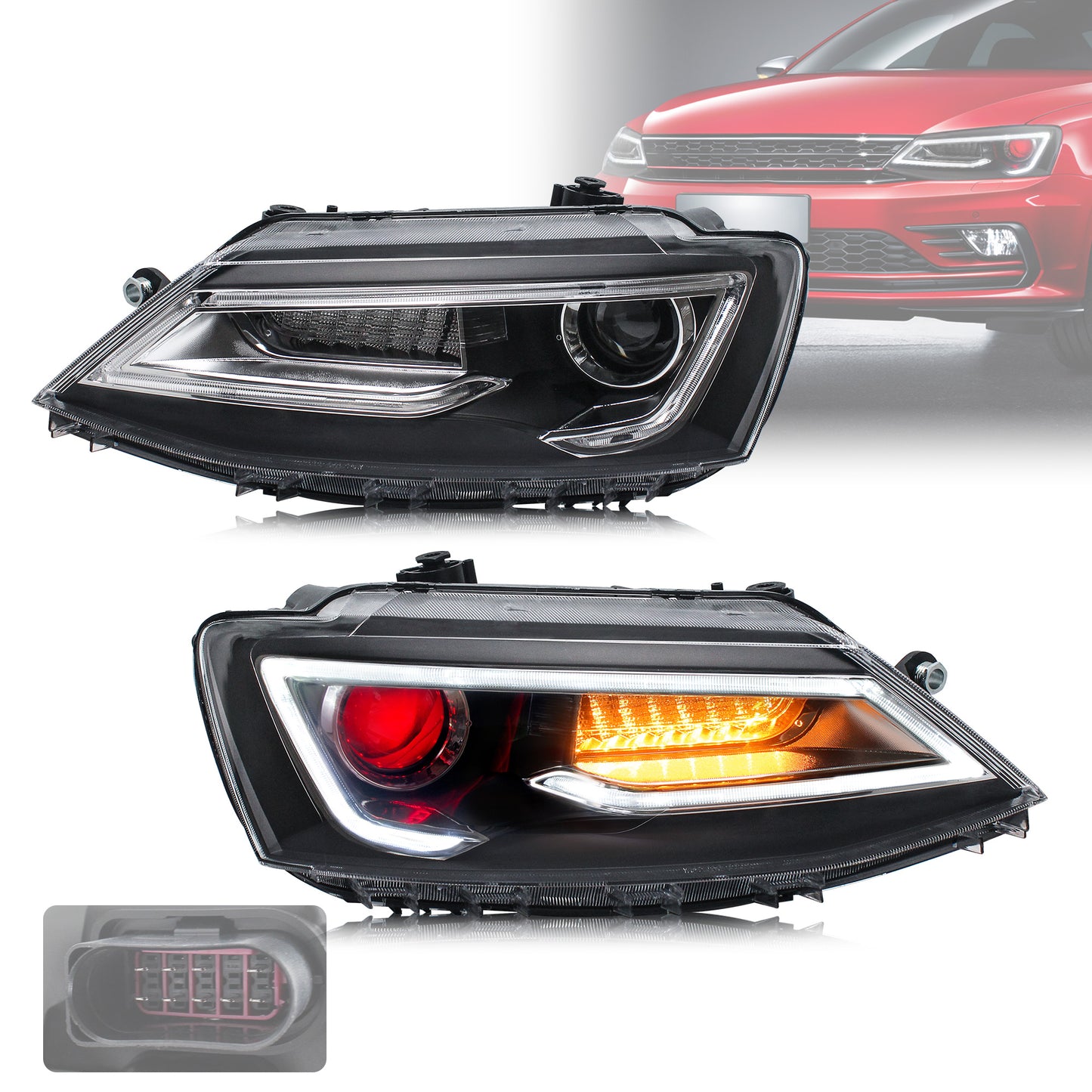 VLAND Dual Beam Headlights Fit for Volkswagen Jetta/Sagitar 2011-2018(NOT FOR GLI)