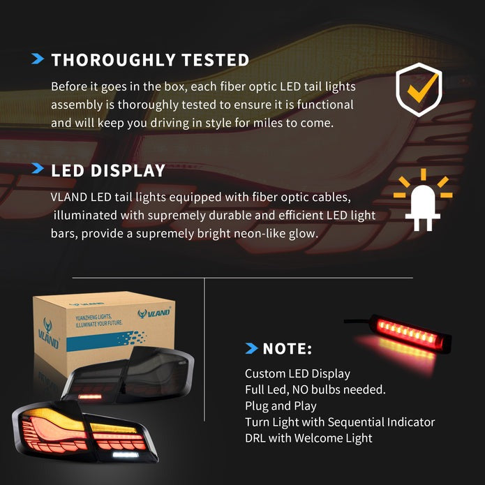 VLAND OLED Tail Lights For BMW 5 Series F10 F18 2011-2017 with Start-up Animation Running Lights(Not For F11/ F07)