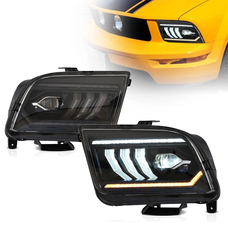 VLAND Projector Headlights Assembly Compatible with Ford Mustang 2005-2009 With Start Up Animation (not for Shelby GT500/ GT500KR)