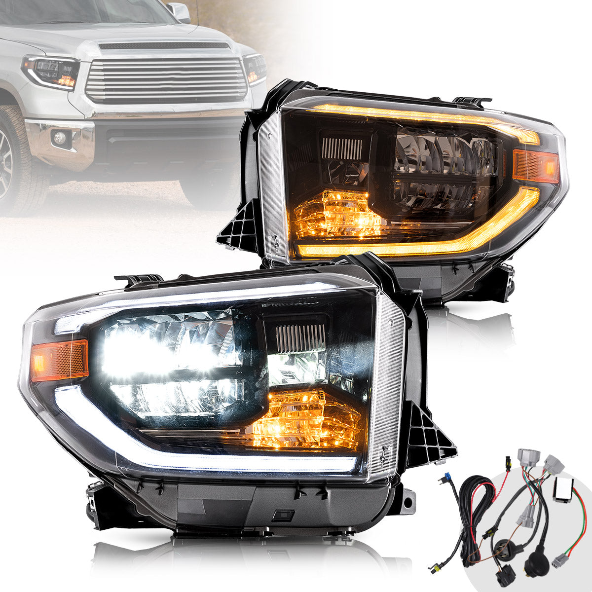 VLAND LED Headlights Fit For 2014-2021 Toyota Tundra with Sequential Turn Signals