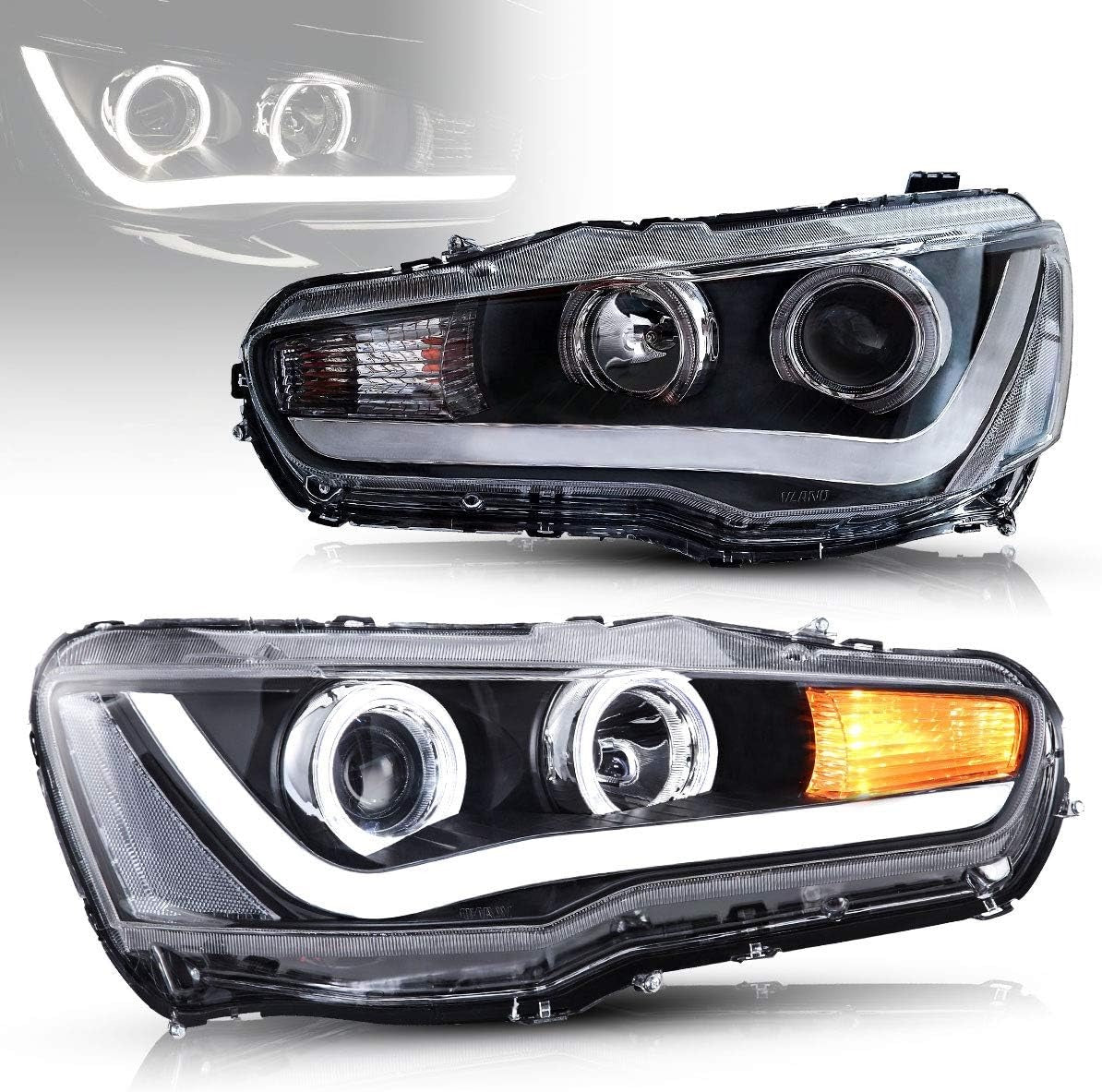 VLAND LED Projector Headlights for Mitsubishi Lancer EVO X 2008-2017 with Dynamic Turn Signal