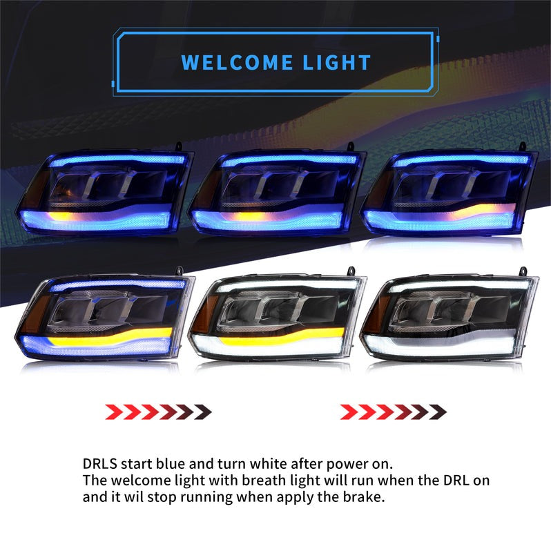 VLAND Full LED Headlights For Dodge Ram 1500/2500/3500 2009-2018/Ram 1500 Classic 2019-2021