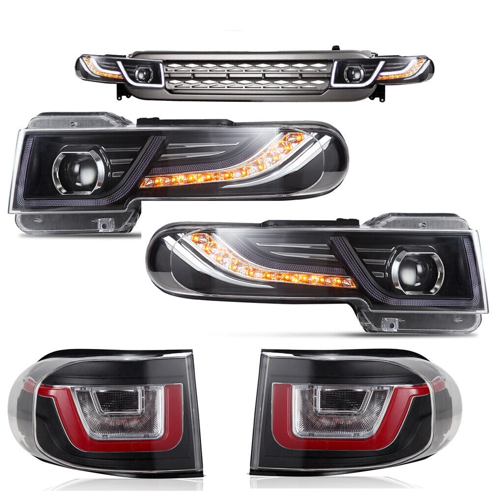 VLAND Projector Headlight With Black Bumper / Grill And Taillights Kit For 2007-2015 Toyota FJ Cruiser
