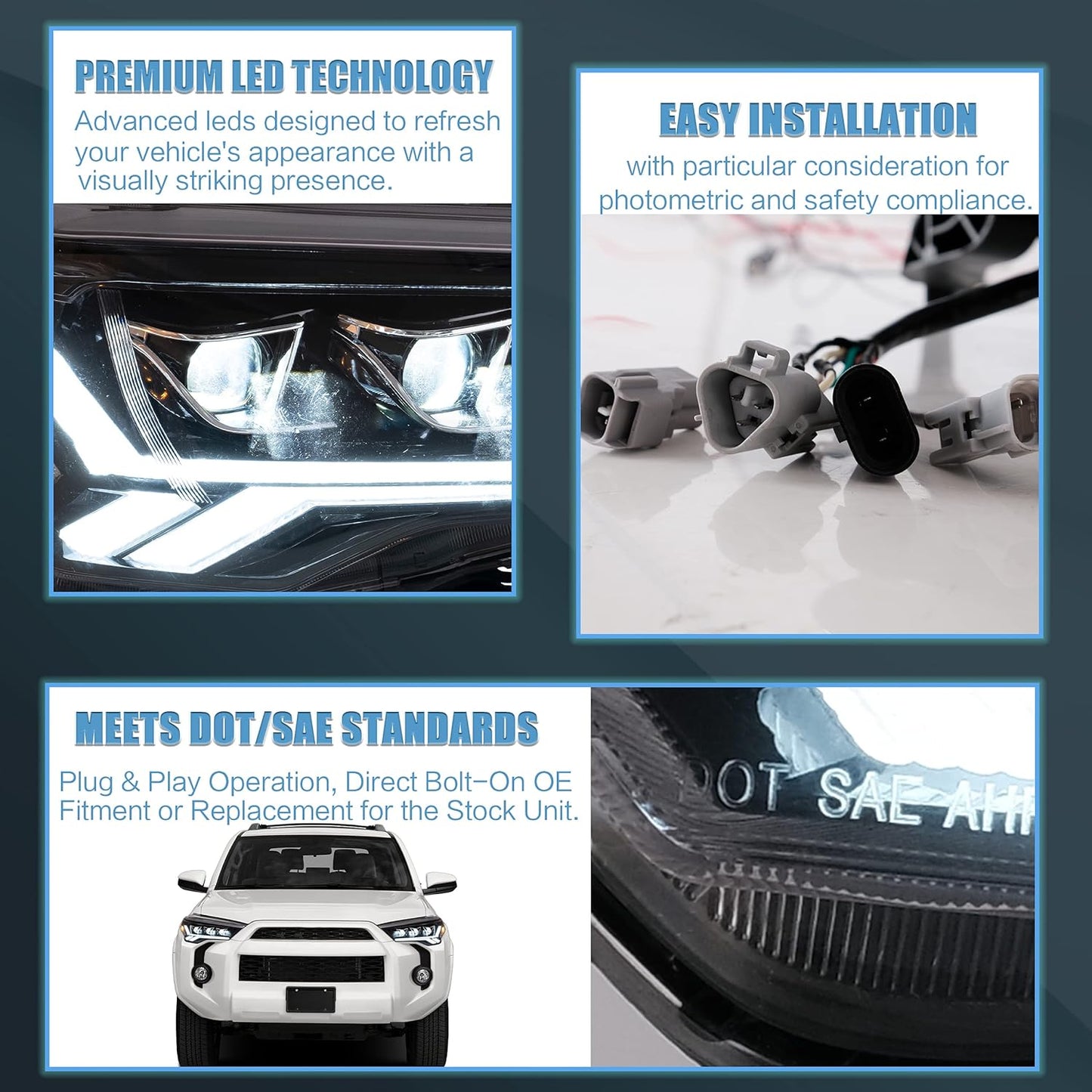 VLAND LED Headlights For 2014-2024 Toyota 4Runner Front Lights Assembly