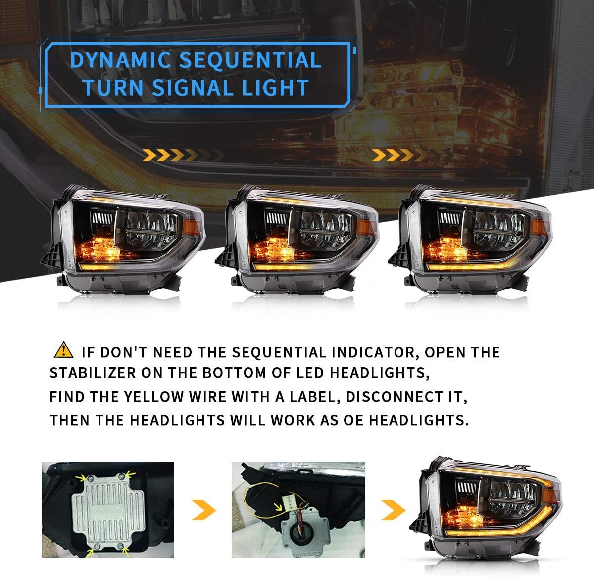 VLAND LED Headlights Fit For 2014-2021 Toyota Tundra with Sequential Turn Signals