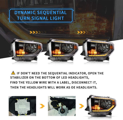 VLAND LED Headlights Fit For 2014-2021 Toyota Tundra with Sequential Turn Signals