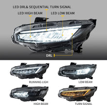VLAND LED Headlights Assembly Compatible for 10TH Gen Honda Civic Sedan/Coupe/Hatchback/Type R 2016-2021 With Sequential Turn Signal