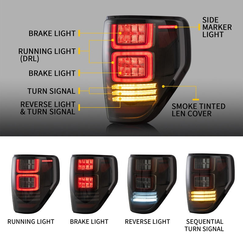 VLAND Full LED Tail Lights For Ford F150 2009-2014 (Amber Turn Edition Is Not Available in US)