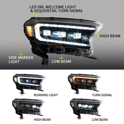VLAND LED Projector Headlights For 2015-2022 Ford Ranger Start UP Animation DRL (For US Version)