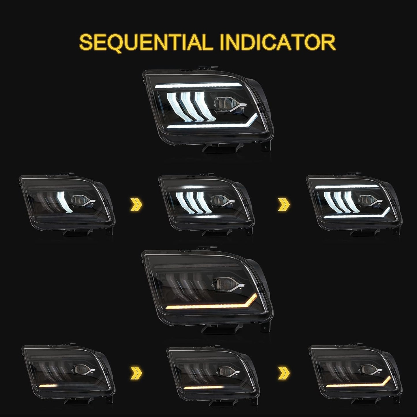 VLAND Projector Headlights Assembly Compatible with Ford Mustang 2005-2009 With Start Up Animation (not for Shelby GT500/ GT500KR)