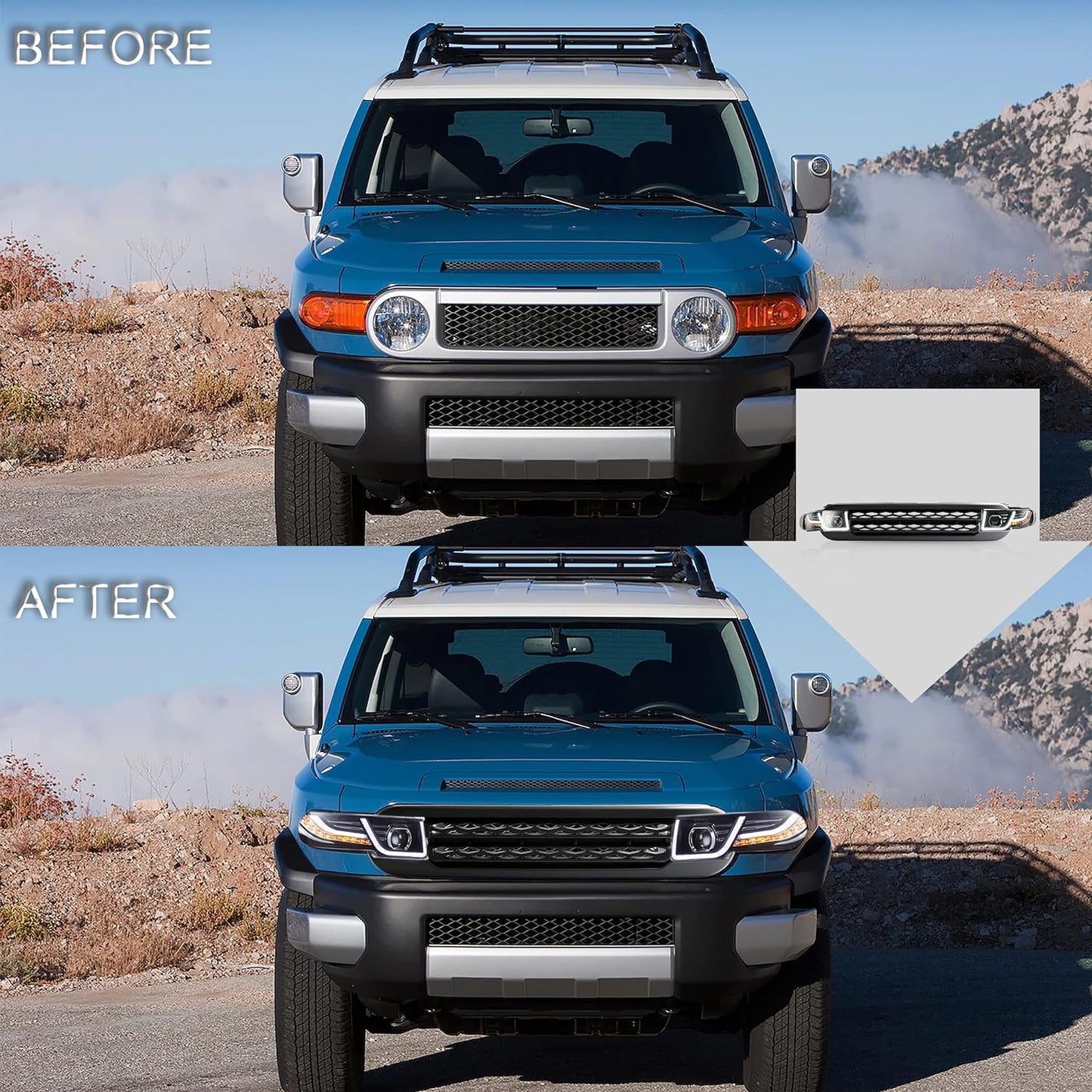 VLAND Projector Headlight With Black Bumper / Grill And Taillights Kit For 2007-2015 Toyota FJ Cruiser