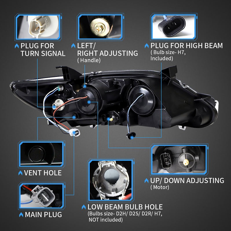 VLAND LED Projector Headlights For 2010 2011 Toyota Camry Base LE SE and XLE w/Sequential (US version)