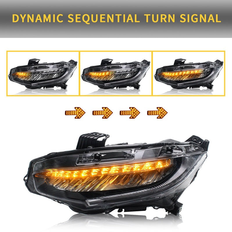 VLAND Full LED Headlights Compatible for Honda Civic 10TH Gen Honda Civic Sedan / Coupe / Hatchback / Type R 2016-2021