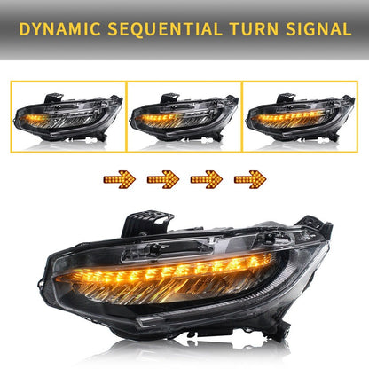 VLAND Full LED Headlights Compatible for Honda Civic 10TH Gen Honda Civic Sedan / Coupe / Hatchback / Type R 2016-2021