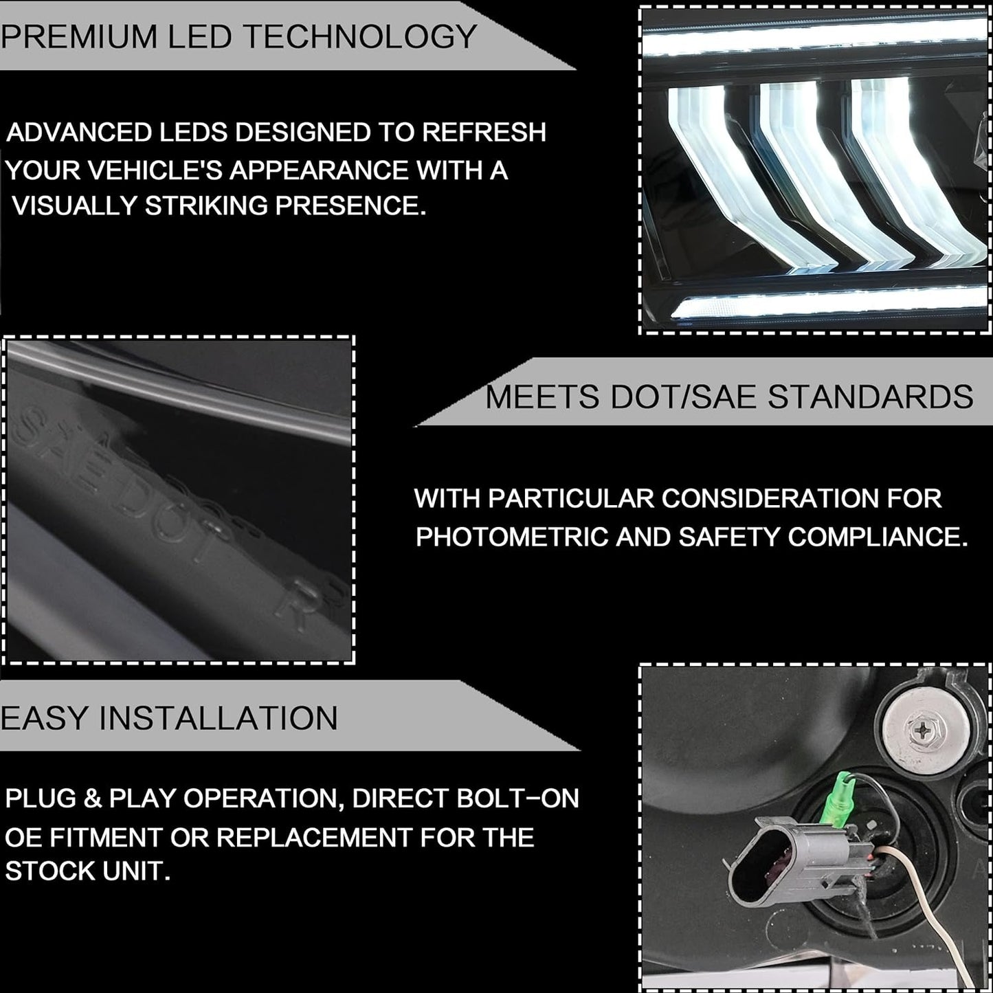 VLAND Projector Headlights Assembly Compatible with Ford Mustang 2005-2009 With Start Up Animation (not for Shelby GT500/ GT500KR)