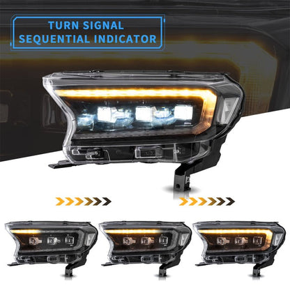 VLAND LED Projector Headlights For 2015-2022 Ford Ranger Start UP Animation DRL (For US Version)