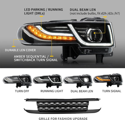 VLAND Projector Headlight With Black Bumper / Grill And Taillights Kit For 2007-2015 Toyota FJ Cruiser