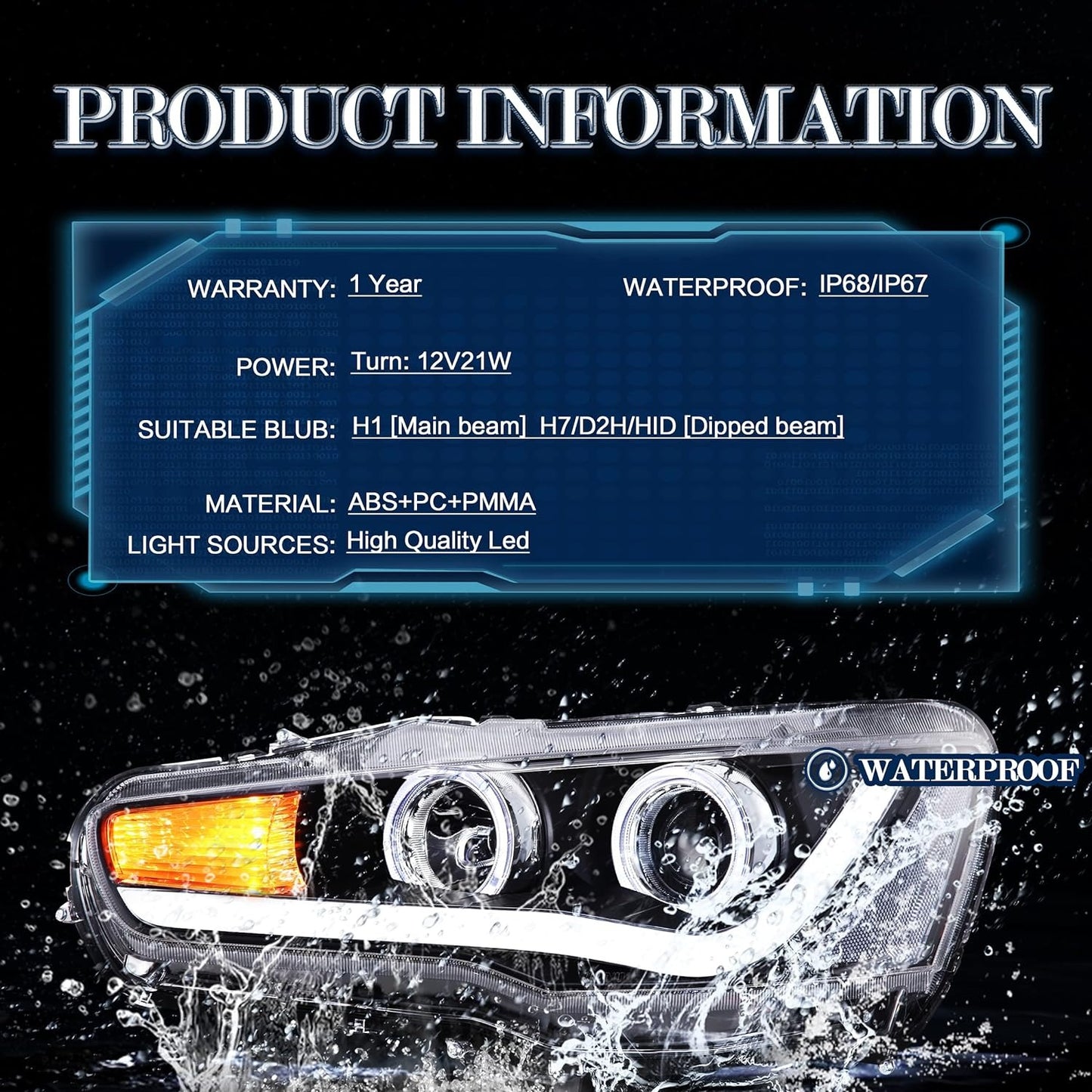 VLAND LED Projector Headlights for Mitsubishi Lancer EVO X 2008-2017 with Dynamic Turn Signal