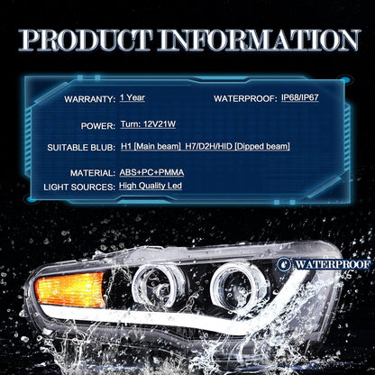 VLAND LED Projector Headlights for Mitsubishi Lancer EVO X 2008-2017 with Dynamic Turn Signal