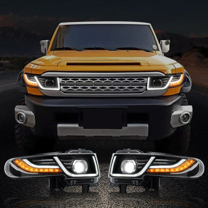 VLAND LED Headlights With Grille Assembly+2Pcs D2S LED Bulbs Fit for 2007-2015 Toyota FJ Cruiser 1st Gen