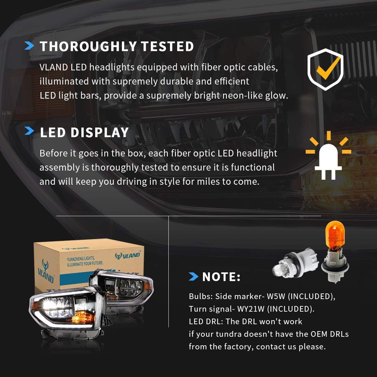 VLAND LED Headlights Fit For 2014-2021 Toyota Tundra with Sequential Turn Signals