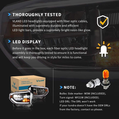 VLAND LED Headlights Fit For 2014-2021 Toyota Tundra with Sequential Turn Signals