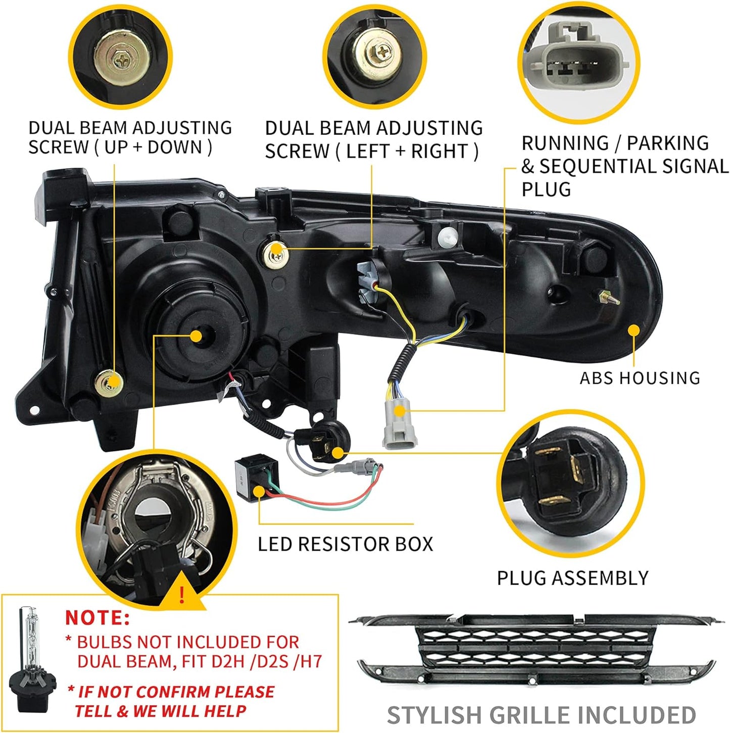 VLAND Projector Headlight With Black Bumper / Grill And Taillights Kit For 2007-2015 Toyota FJ Cruiser