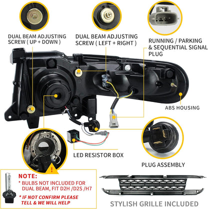 VLAND Projector Headlight With Black Bumper / Grill And Taillights Kit For 2007-2015 Toyota FJ Cruiser