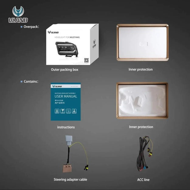 VLAND Full LED Headlights For Ford Mustang 2005-2009 With Start Up Animation