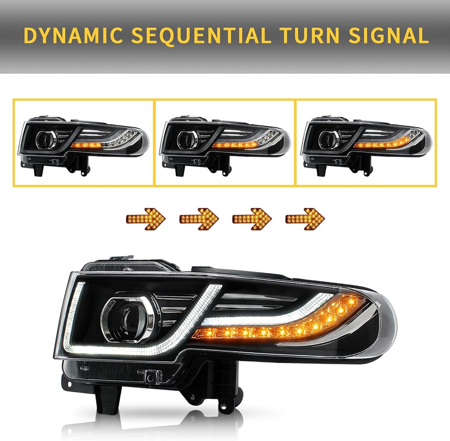 VLAND Projector Headlight With Black Bumper / Grill And Taillights Kit For 2007-2015 Toyota FJ Cruiser