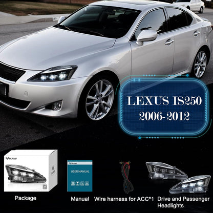 VLAND LED Projector Headlights For Lexus IS250/IS250C IS350/IS350C IS220d 2006-2013 ISF 2008-2014 With Animation & Blue Breathing