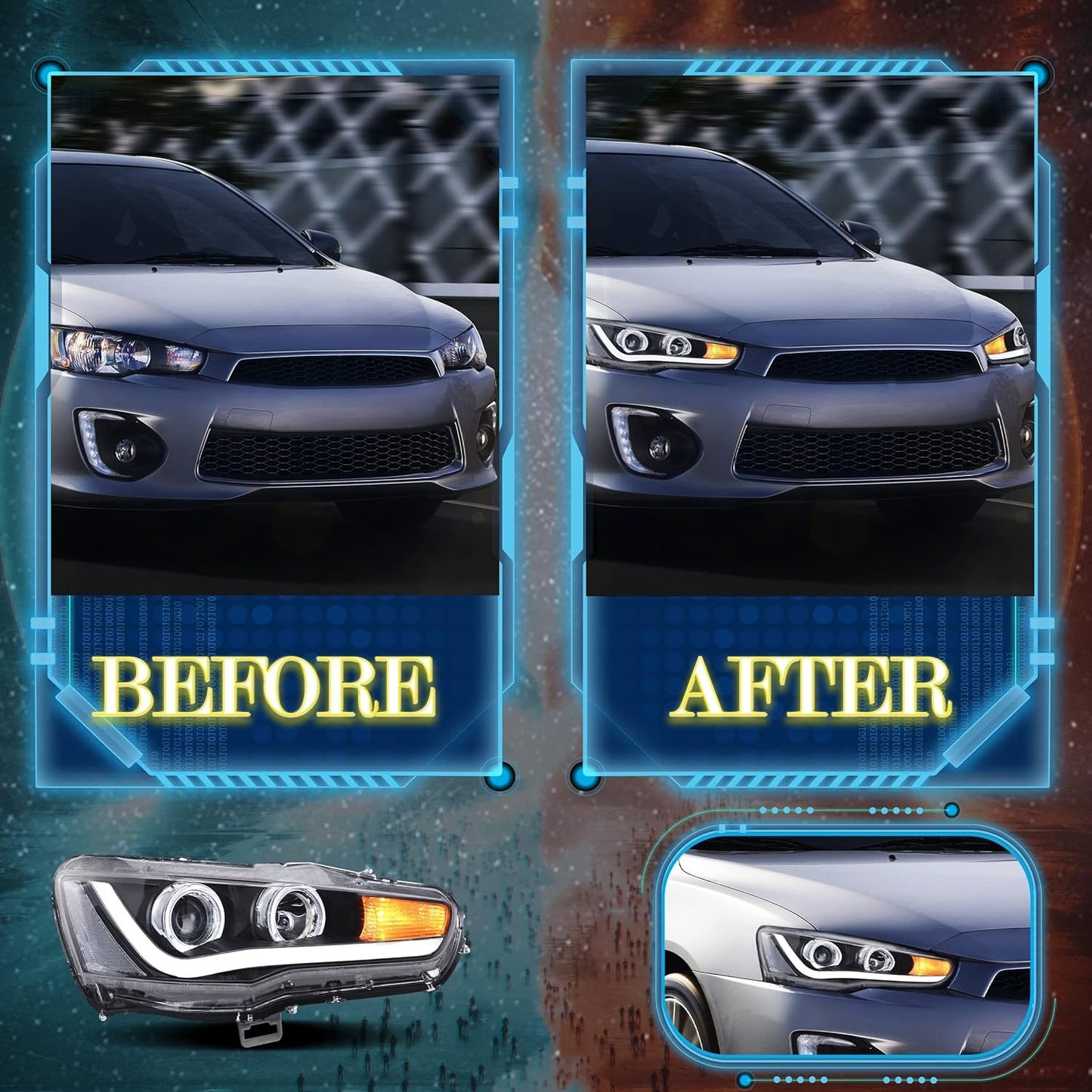 VLAND LED Projector Headlights for Mitsubishi Lancer EVO X 2008-2017 with Dynamic Turn Signal