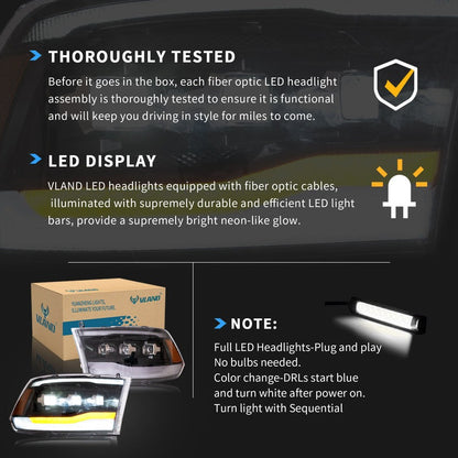 VLAND LED Projector Headlights For Dodge Ram 1500/2500/3500 2009-2018/Ram 1500 Classic 2019-2021