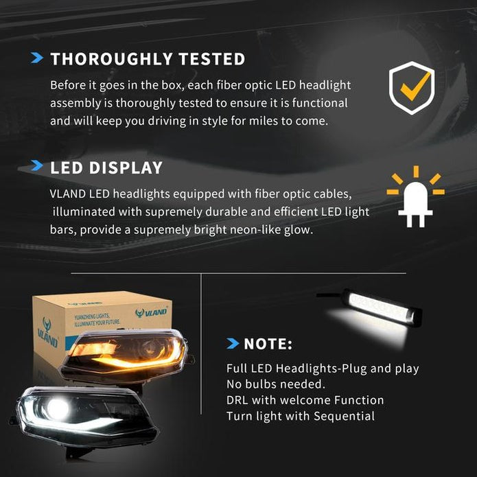 VLAND LED Projector Headlights For Chevrolet / Chevy Camaro LT SS RS ZL LS 2016-2018