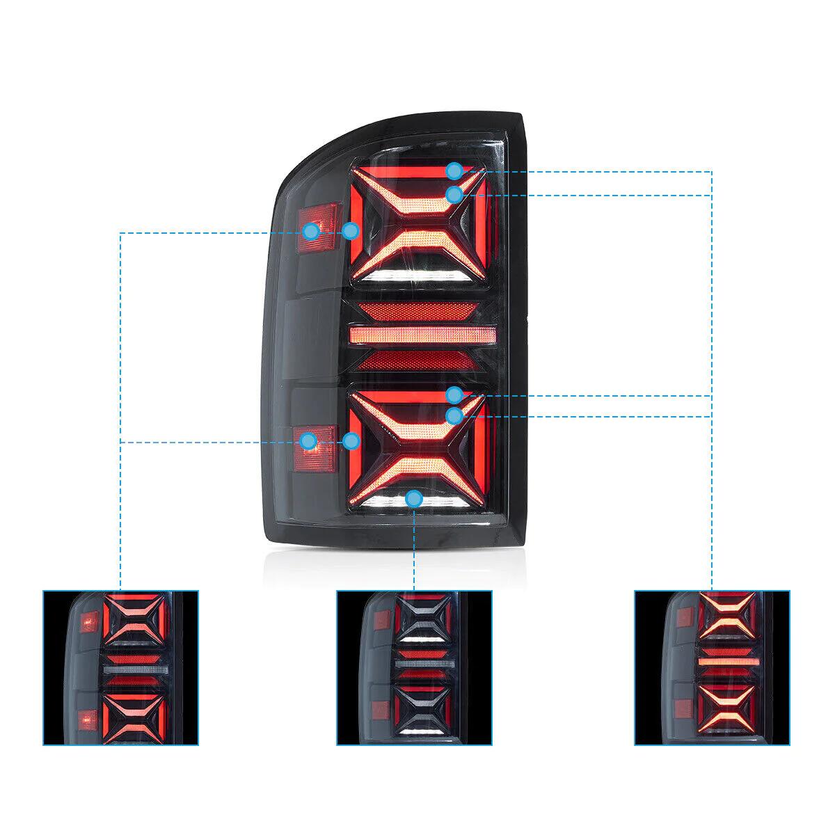 VLAND Full LED Tail Lights Fit For GMC Sierra 2014-2018 1500 2015-2018 2500HD 3500HD