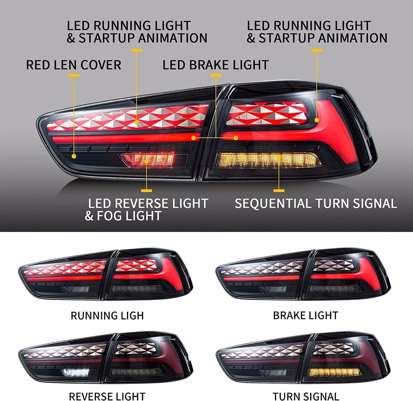 VLAND LED Tail lights For 2008-2018 Mitsubishi Lancer Sedan/EVO X