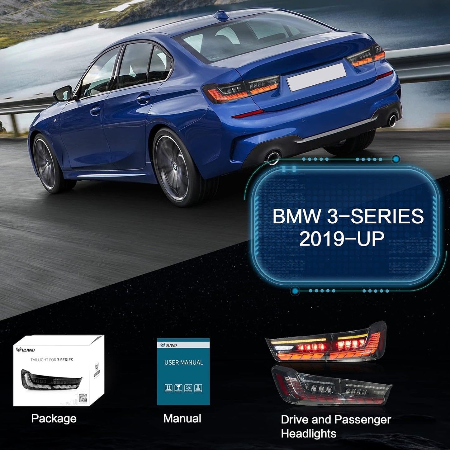 VLAND OLED Tail Lights For BMW 3 Series G20 Sedan 2019-2022 Seventh Generation with Start-up Animation(Fit For North American models)