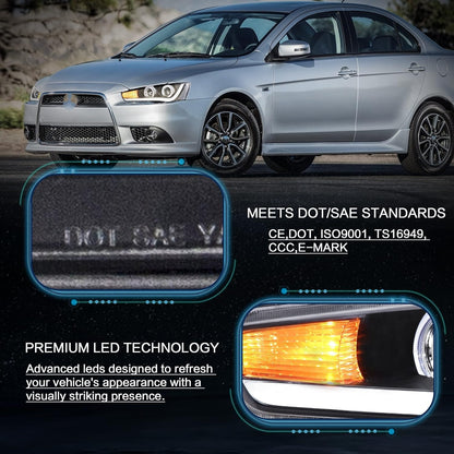 VLAND LED Projector Headlights for Mitsubishi Lancer EVO X 2008-2017 with Dynamic Turn Signal