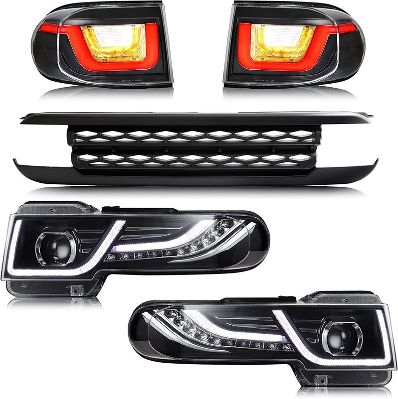VLAND Projector Headlight With Black Bumper / Grill And Taillights Kit For 2007-2015 Toyota FJ Cruiser