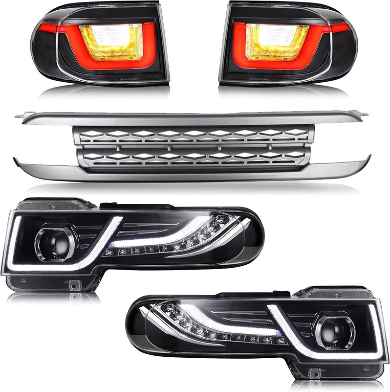 VLAND Projector Headlight With Black Bumper / Grill And Taillights Kit For 2007-2015 Toyota FJ Cruiser