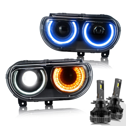 VLAND RGB Dual Beam Headlights For Dodge Challenger 2008-2014
