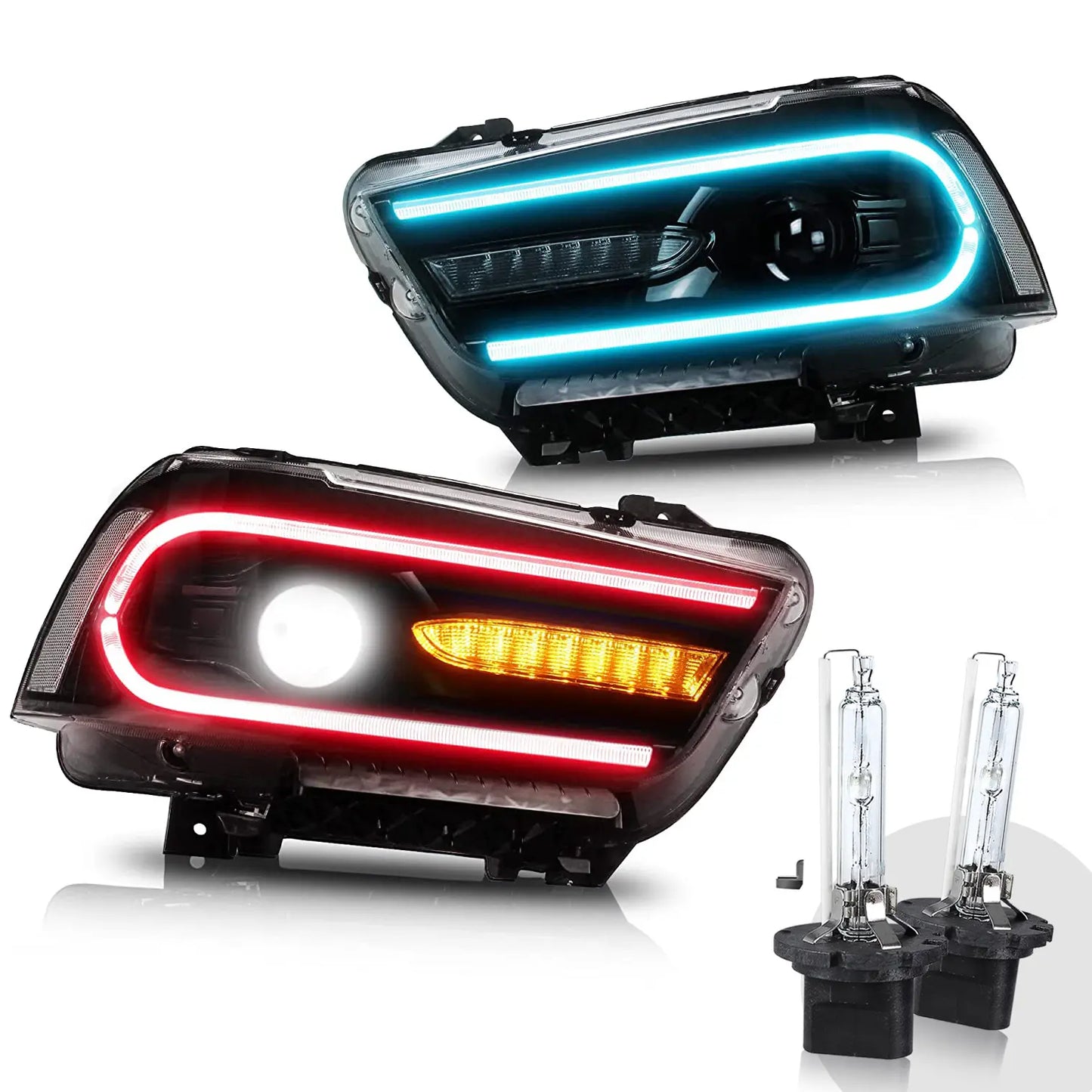VLAND Multicolor DRL Projector LED RGB Headlights For Dodge Charger 2011-2014