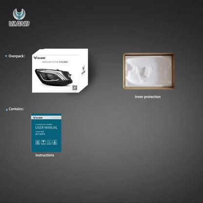 VLAND LED Headlight for Mercedes-Benz S-Class W222 6th Gen 2014-2017 w/ Blue DRL