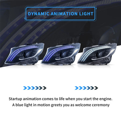 VLAND LED Projector Headlights With Blue DRL For Mecedes Benz Vito / Metris 2016-2023 E-MARK (W447 V-Class, Third generation / 3rd Gen)