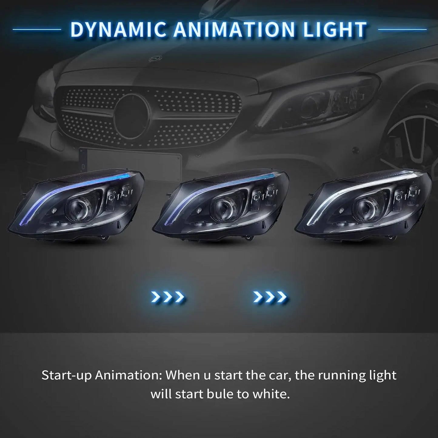 VLAND LED Projector Headlights For Mercedes Benz W205 C-Class 2015-2021