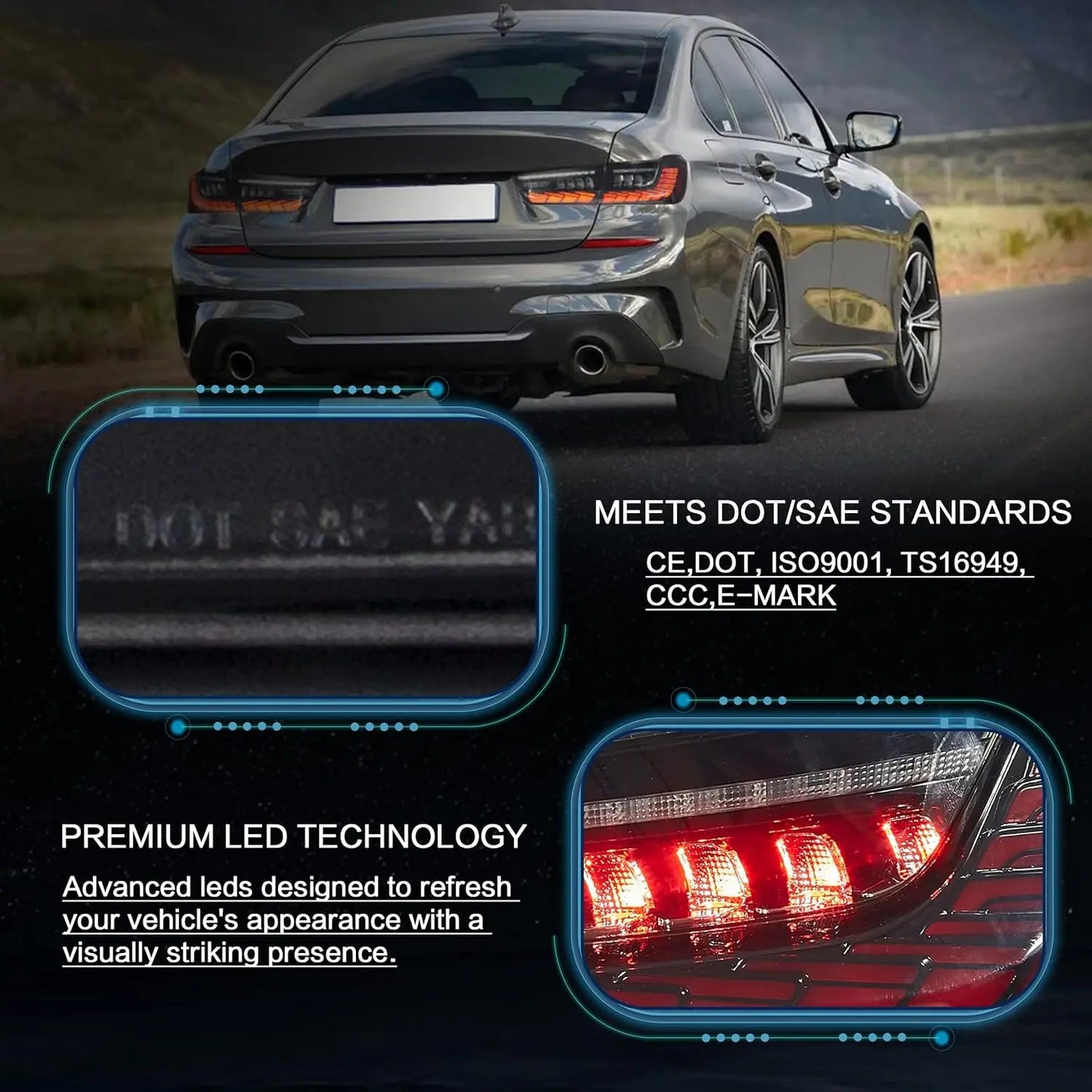 VLAND OLED Tail Lights For BMW 3 Series G20 Sedan 2019-2022 Seventh Generation with Start-up Animation(Fit For North American models)