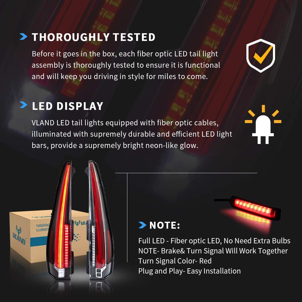 VLAND Full LED Tail Lights For Cadillac Escalade 2007-2014 ( Not Fit GMC and Hybird Models) 6 Holes with 6Pins