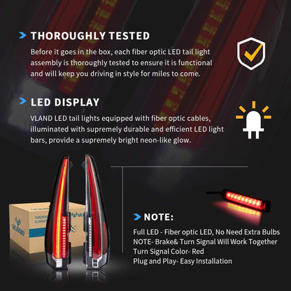 VLAND Full LED Tail Lights For Cadillac Escalade 2007-2014 ( Not Fit GMC and Hybird Models) 6 Holes with 6Pins