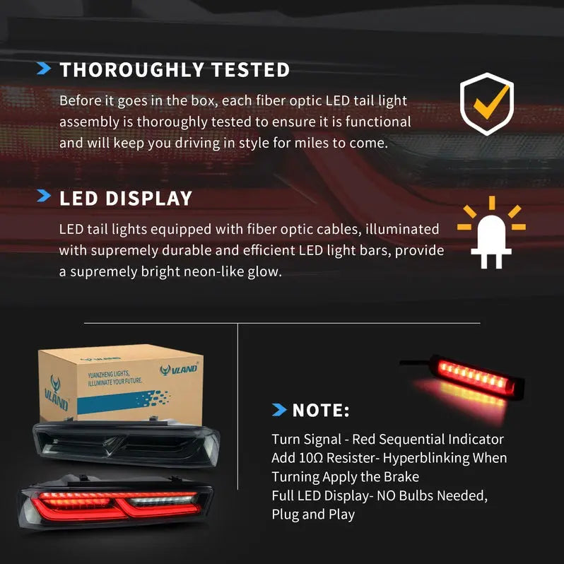 VLAND LED Tail Lights For Chevrolet Chevy Camaro 2016-2018 With Reverse Lights (Fit For American Models)