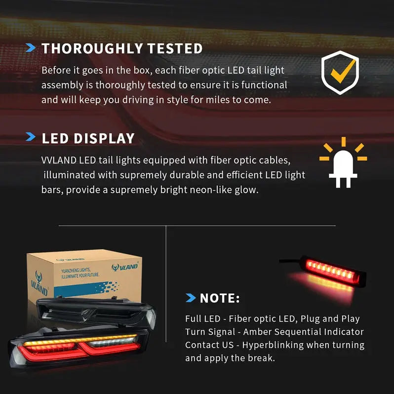 VLAND Taillights For Chevrolet Chevy Camaro 2016-2018 without Reversing Lights (Fit For European Models)